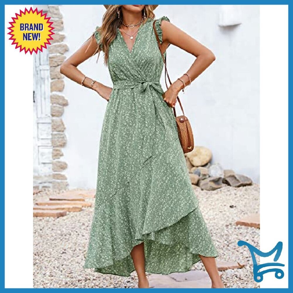 Floral Maxi Dress Wrap V-Neck Ruffle Sleeve Formal Wedding Guest - Picture 6 of 8